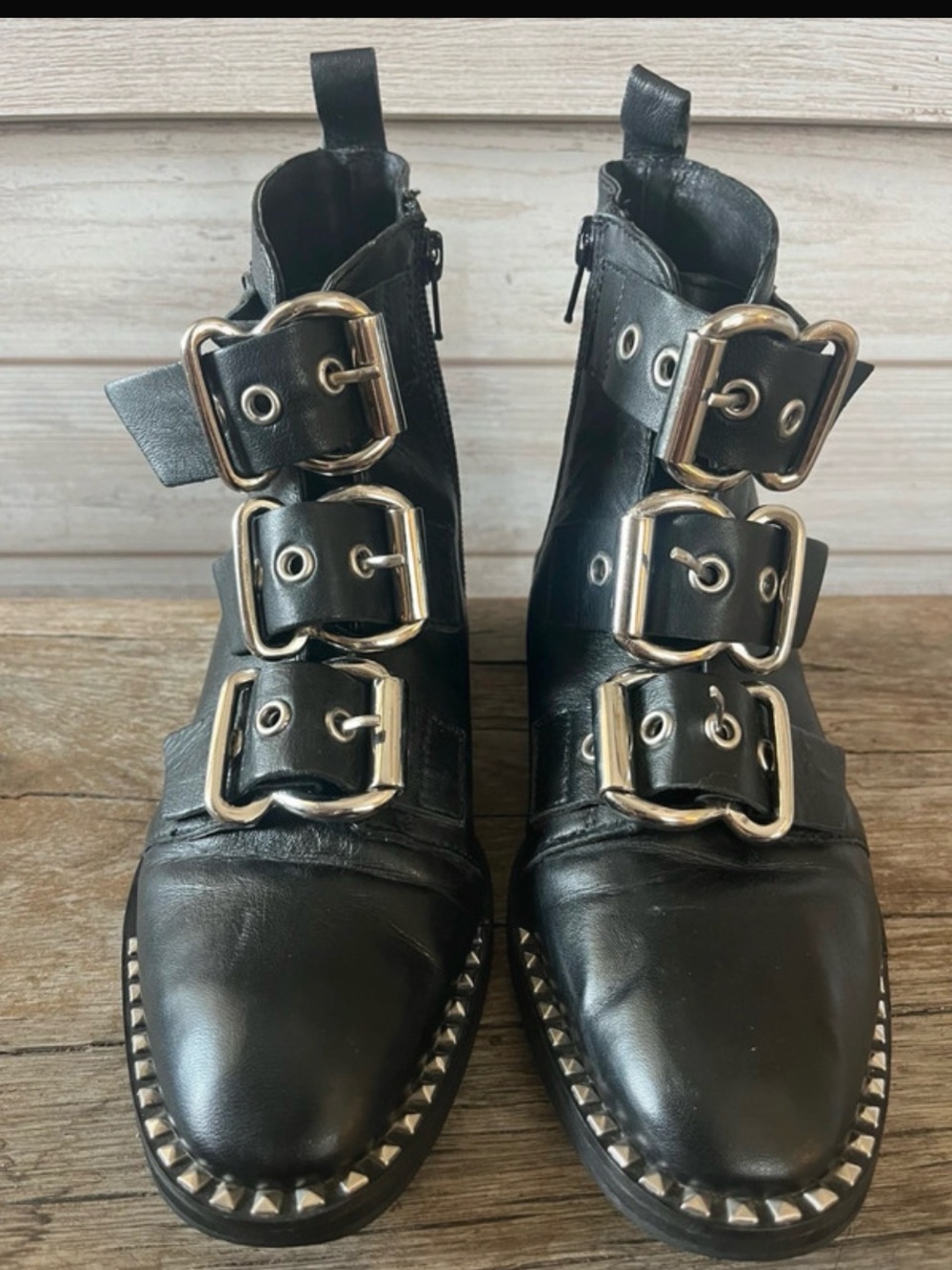 Topshop ankle Boots Black Studded Triple-Buckle Ankle Boots - Women size 6